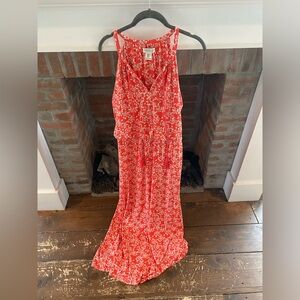 NWT Rachel Zoe XL Red Maxi Length Grey/White Floral Dress Summer BBQ Festival